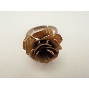 Vintage 60s Two-Tone Textured Rose Ring Adjustable Designer Quality